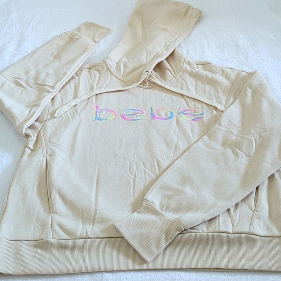 bebe Sport⛹️ Rainbow🌈 Sequin Logo Hoodie with Thumb👍 Holes - NWT - Picture 15 of 16